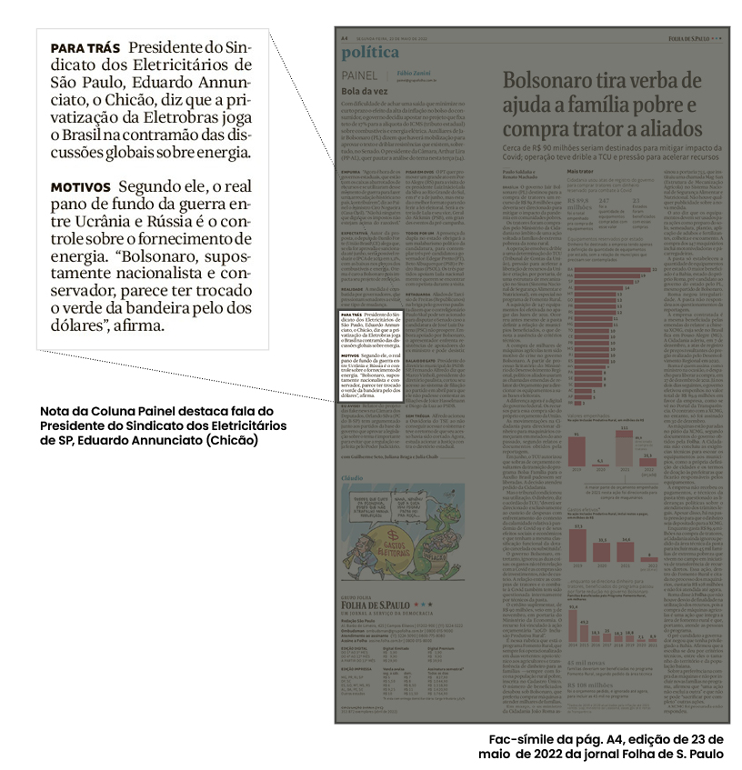 Folha de S. Paulo, Coluna Painel, Nota sobre a privatização da Eletrobras